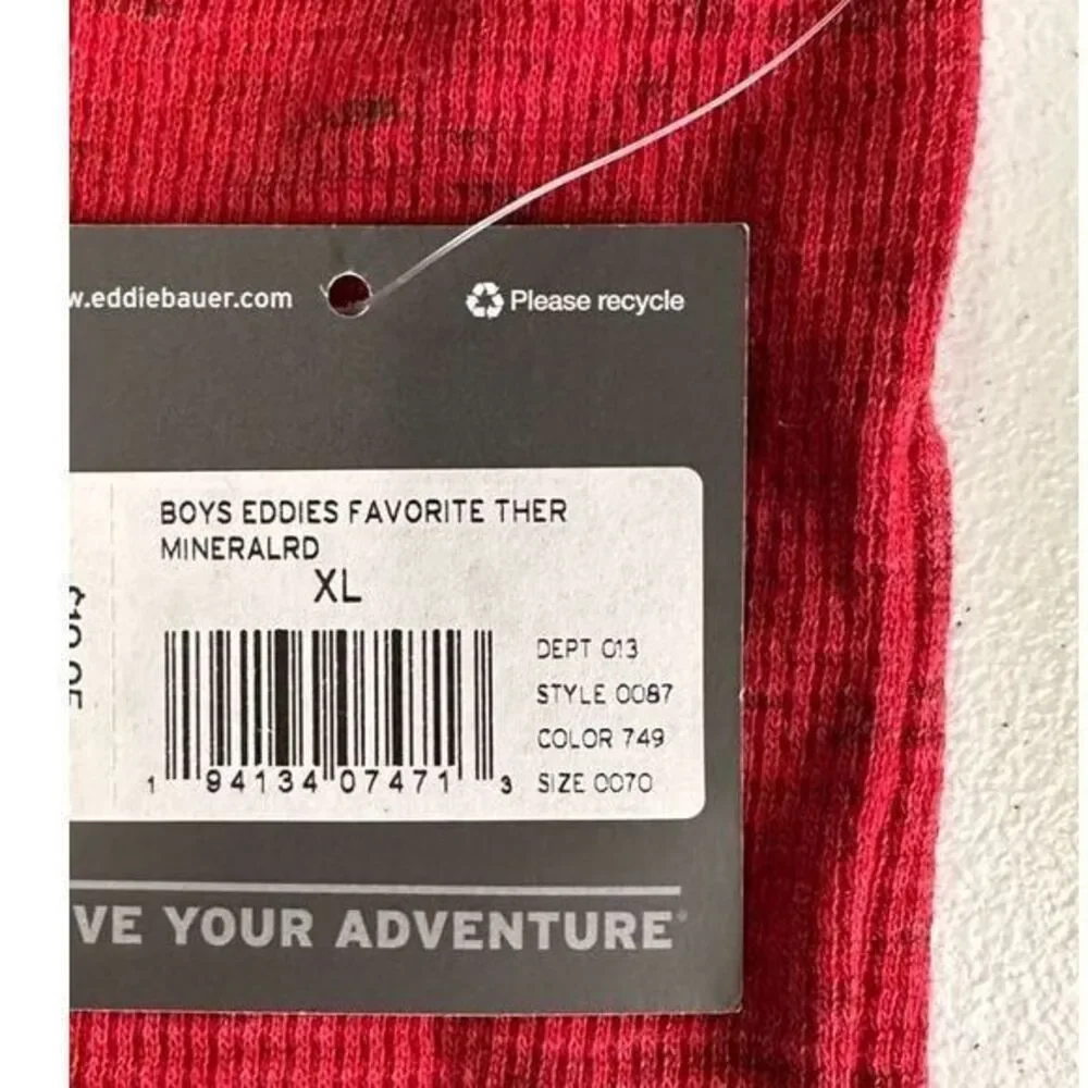 Eddie Bauer Henley Shirt Boys XL 18 20 Red Waffle Insulated Base Layer Youth NEW